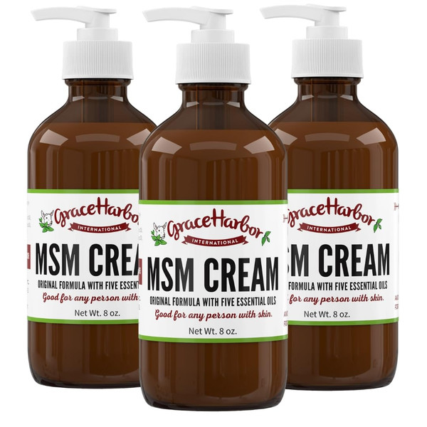 Grace Harbor MSM Cream – Original – Daily Skin, Muscle and Joint Rub with Goat Milk, Essential Oils & MSM – Neck, Back, Shoulder, Elbow, Knee, Hand and Foot Therapy – 8 oz (3 Pack) Grace Harbor MSM Cream – Original – Daily Skin, Muscle and Joint Rub with Goat Milk, Essential Oils & MSM – Neck, Back, Shoulder, Elbow, Knee, Hand and Foot Therapy – 8 oz (3 Pack)