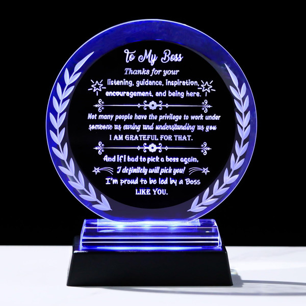 Boss Gifts for Women Men Meaningful Appreciation Retirement Present for Leader with LED Light Base Best Birthday Plaque to My Boss for Office Desk Home