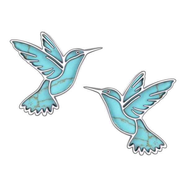 AXOMY Hummingbird Earrings Turquoise 925 Sterling Silver Hummin Bird Stud Earrings Hummingbird Jewelry Gifts for Women Mother Hummingbirds Lovers (Stud Style)
