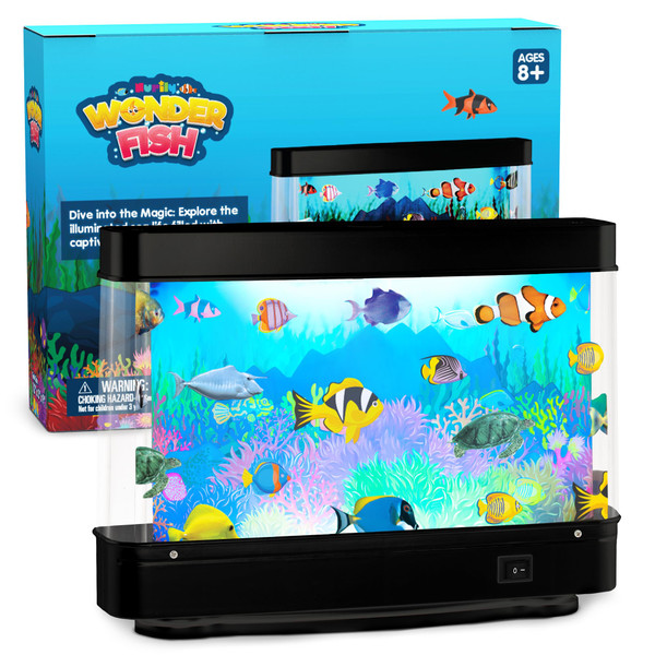 Artificial Fish Tank Virtual Ocean Toy - Mini Office Desk Aquarium, Moving Motion Lamp Night Light with, Fun Gift for Kids and Adults