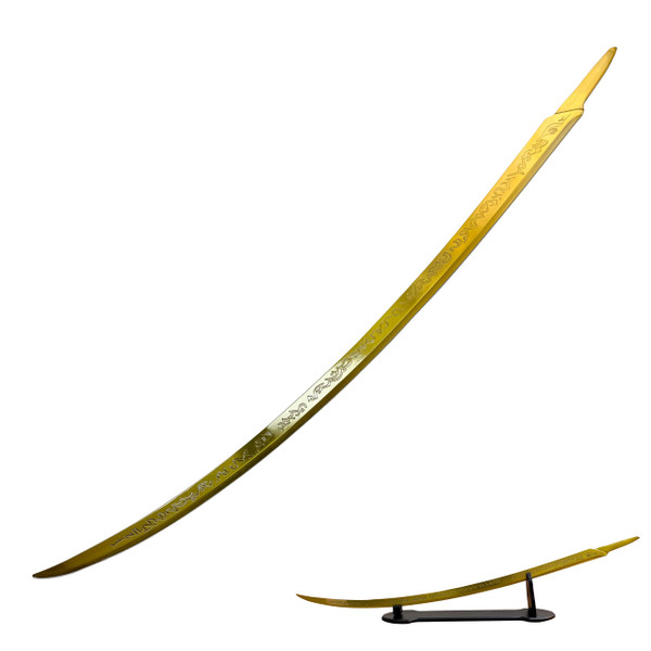 118cm Full Length Gold Stainless Steel Malenia Prosthetic Hand Blade Replica Sword with Base Stand