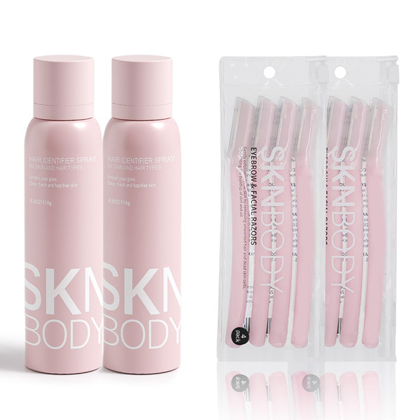 SKNBODY Hair Identifier Spray with Dermaplaner Set 2 Pack, Facial Hair Removal Kit with 4 Razors for Face Shaving and Dermaplaning