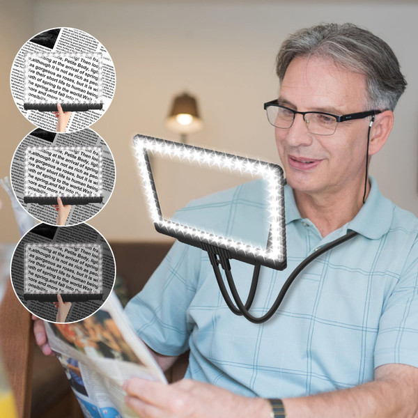 5X Hands Free Magnifying Glass with Light 43 Ultra-Bright LEDs, Large Page Magnifier for Reading, Flexible Gooseneck Magnifier for Neck Wear Repair Sewing Low Vision Elderly