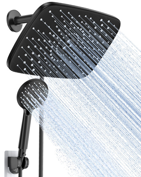 Veken 11.8 Inch Rectangle Rain Shower Head - Shower Heads with 6 Modes Handheld Spray Combo - Wide Rainfall shower with 70" Hose - 1.8gpm Dual Showerhead with Anti-Clog Nozzles - Matte Black