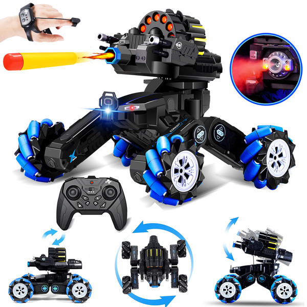 ROHSCE RC Tank That Shoots Gesture Sensing RC Tank, 2.4GHz Battle Soft Bullets Hand Control Car Drift Remote Control Trucks for Boys & Girls 8-12, Remote Control Tank with Light Music