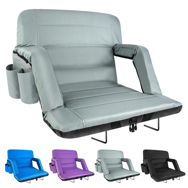 yeyeeyyee Stadium Seats with Back Support Wide, Exclusive Bleacher Chairs with Back and Cushion Folding Stadium Chairs, 6 Reclining Positions Waterproof Bleacher Seats with 2 Hooks (Wide|22.5" Grey)