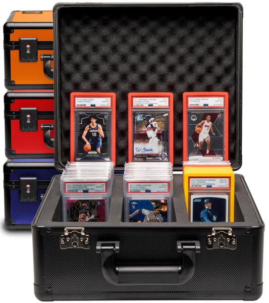 SLAB ARMOR 3 Row Graded Card Storage Box PSA Slab Case For Graded cards Hold 120+ Slabs Graded Card Case PSA Graded Card Storage Sports Baseball Card Collector Gifts TSA approved lock (BLACK)