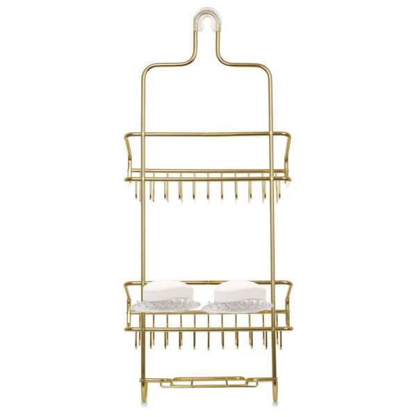 Better Houseware Shower Caddy - Shower Organizer Shelves with Hooks, Rustproof Shower Storage Rack for Shampoo, Conditioner, Soap, Bath Sponge - Gold (Caddy + Soap Holder)