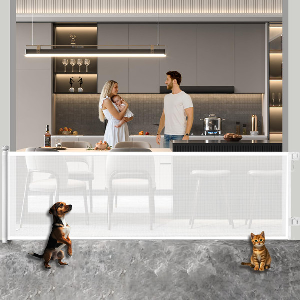 Huafly 98 Inch Retractable Baby Gates Extra Wide, no Drilling Baby Gates for Large Openings, Child Gates, Safety Gates, Extra Long Dog Gates on Doorways, Stairs, Outdoor, Indoor (White, 98 Inch)