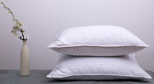 ArcticNorthDown Goose Down Feather Hotel Collection Bed Pillows for Sleeping Pair Standard Pillows for Back, Stomach or Side Sleepers Stripe White Color Set of 2 Pillows