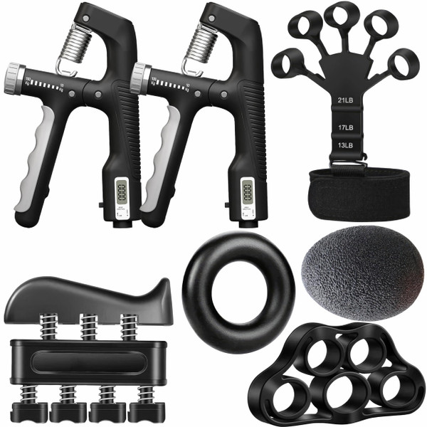 Hand Gripper Strengthener, 7 Pack Adjustable Resistance 22-220Lbs (10-100kg) Forearm Exerciser, Grip Strength Trainer for Muscle Building & Injury Recovery, Aerobic Hands (Packof7)