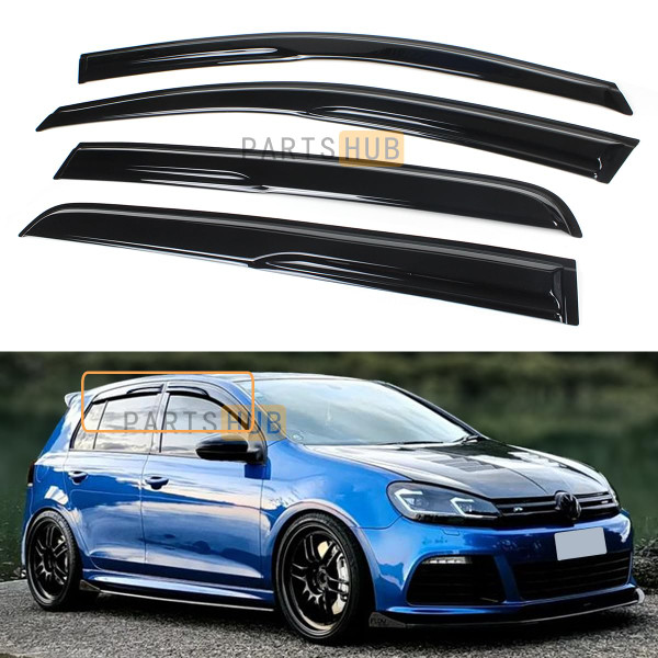 Fits for 2010-2014 VW Golf R GTI MK6 Hatchback 3D Wavy Mugen Style Window Visors Rain Guard Deflectors