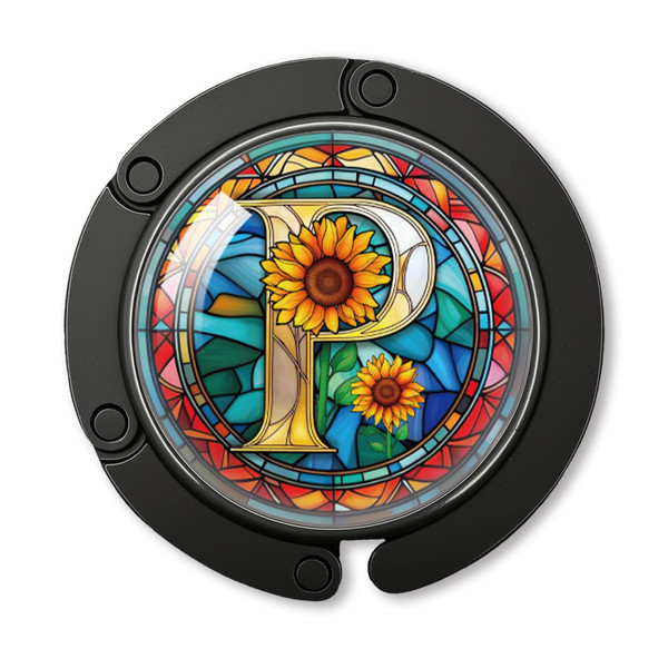 YAZMEEN Stained Glass Initial Foldable Purse Hook for Table, Stained Glass Letter P, Women's Handbag Hanger Holder, Portable Purse Table Hanger, Funny Desk Hook Gifts for Mom Wife Sister Friend BFF