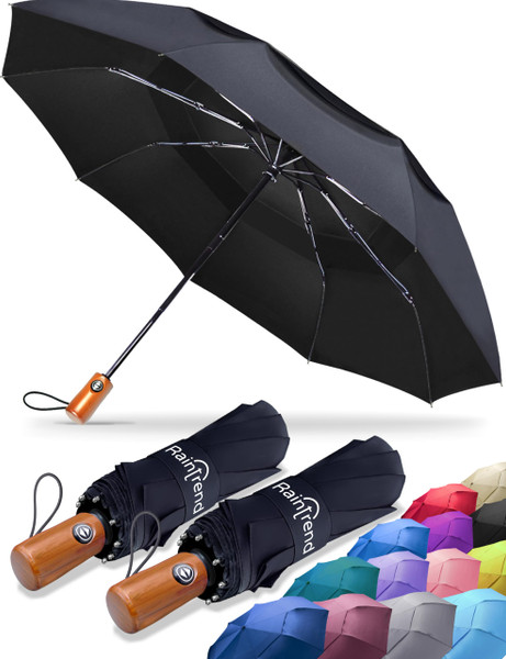 NEW 2 Pack Premium Large Windproof Double Canopy Umbrellas for Rain - Travel Compact Automatic Folding Umbrella for Backpack - Portable Auto Oversized Black Compact Umbrella for Men and Women