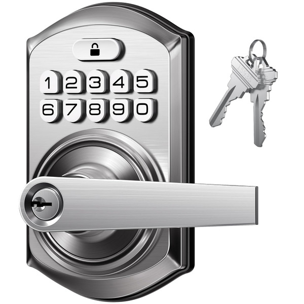 TEEHO TE004 Keyless Entry Keypad Door Lock with Handle - Smart Digital Electronic Lock for Interior Door with Anti-Peeping, Auto Lock & Passage Mode - Easy Installation - Satin Nickel