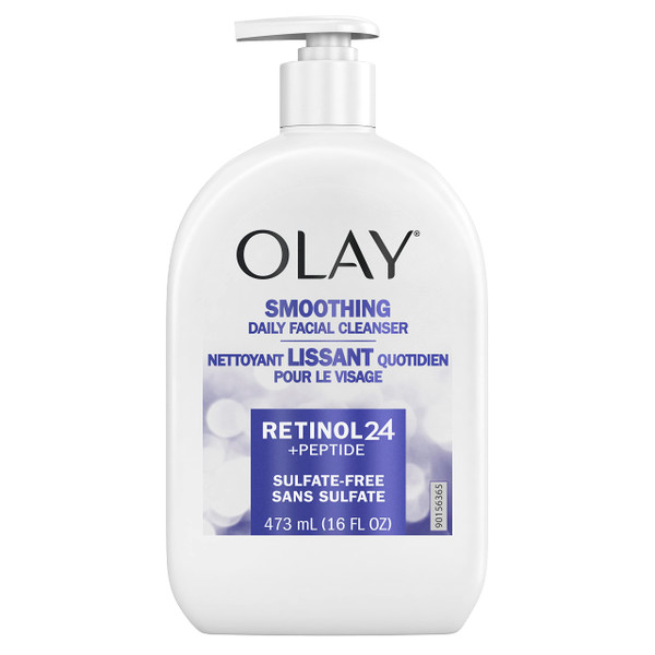 Olay Face Wash, Daily Facial Cleanser with Retinol, Peptides & Glycerin - Smoothing, Noursihes Skin Surface, Hydrates while Cleansing - Sulfate-Free, Paraben-Free, 16 Oz