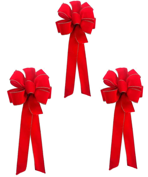 Rocky Mountain Goods 10” x 26” Christmas Red Bow with Gold Edges (Pack of 3 Bows) - Indoor/Outdoor Bow for Wreaths, Tree Topper, Door, Post
