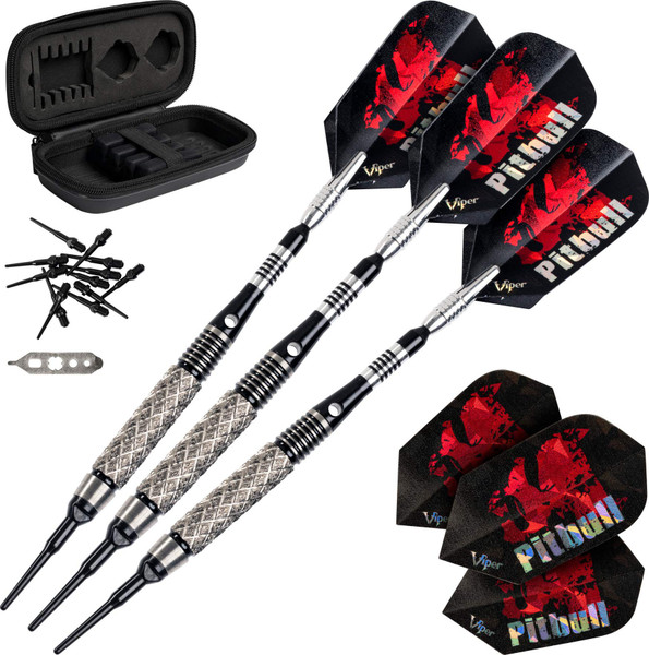 Viper by GLD Products Pitbull 90% Tungsten Soft Tip Dart Set, Full Knurling, 18 Grams, Black, Crosscut (21-2003-18)