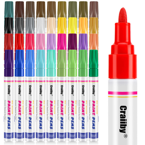 Paint Markers, 36 Colors Oil-Based Waterproof Quick Dry Permanent Pen Set for Rocks Painting, Wood, Fabric, Plastic, Canvas, Glass, Mugs, Metal, Tire, Stone, DIY Craft