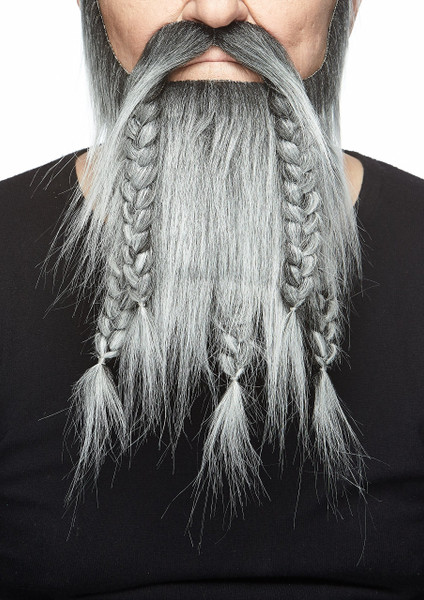 Mustaches Self Adhesive, Novelty, Viking Dwarf Fake Beard, False Facial Hair, Costume Accessory for Adults, Salt and Pepper Color