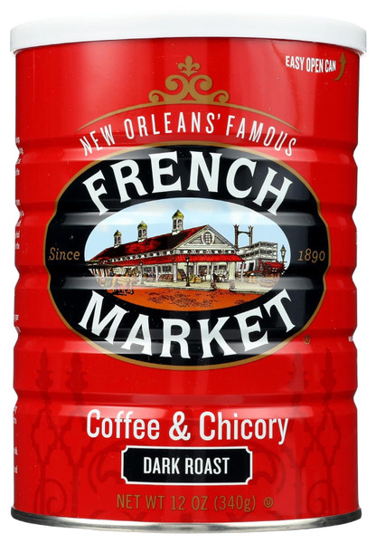 French Market Coffee & Chicory Dark Roast Ground Coffee, 12oz Can (Pack of 6)