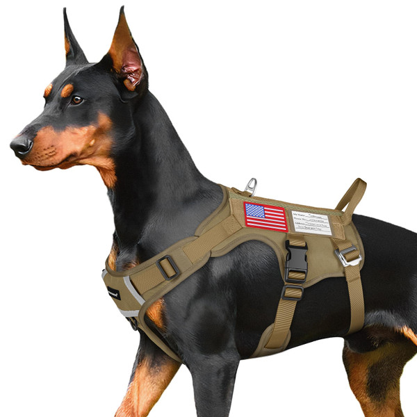 FAYOGOO Tactical Dog Harness for Large Dogs - Mesh Breathable Dog Harness Escape Proof with Handle - No Pull Military Service Dog Vest with Removable Patches for Walking,Training,Hiking