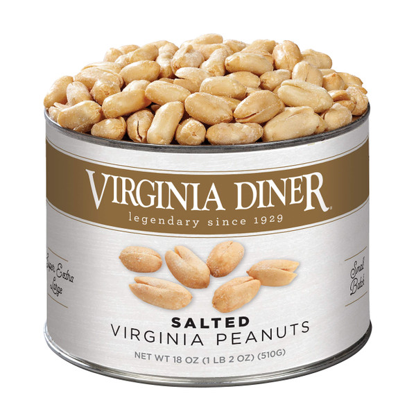 Virginia Diner Salted Virginia Peanuts - XL Gourmet Peanuts Non-GMO, Preservative Free Gifts from Virginia Since 1929-18 Oz Can