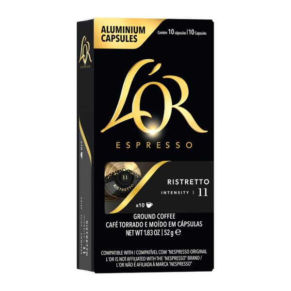 L'OR Espresso Capsules, 10 Count Ristretto, Single-Serve Aluminum Coffee Capsules Compatible with the L'OR BARISTA System & *Nespresso Original Machines, 10 Count (Pack of 1)