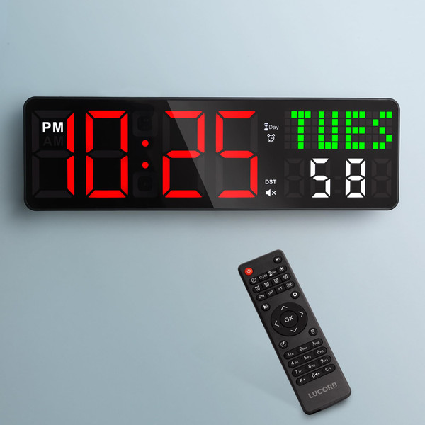 LUCORB Gym Clock Timer, Workout Clock with Seconds | 5 Display Modes, 4 Alarms | Remote Control Countdown Timer Wall for Home Gym Garage Living Room Classroom Office