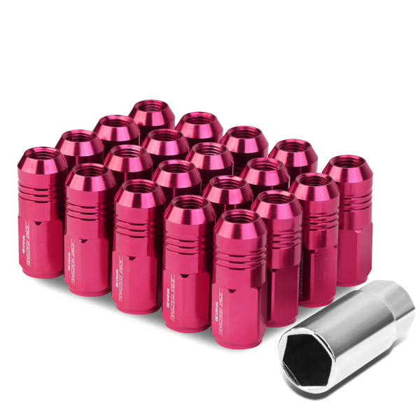Auto Dynasty 20Pcs M12X1.5 20mmx50mm Aluminum Closed-End Lug Nuts+Extension Adapter (Pink)