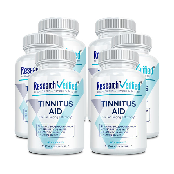 Research Verified Tinnitus Aid - Lessen Internal Ringing - Ginkgo Biloba, Vitamin C, Full Spectrum B Complex Blend, Magnesium - 6 Month Supply - Vegan - Made in The USA