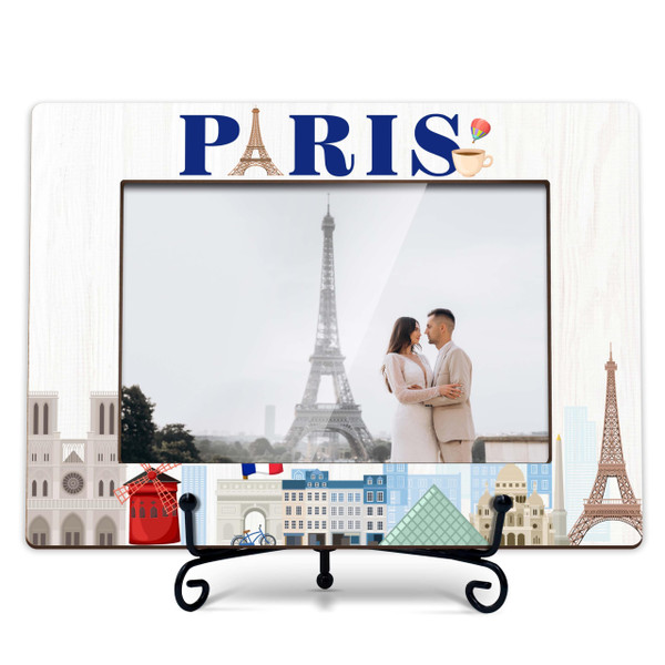 TIRYWT Paris Picture Frame, Paris Family Vacation, Wedding, Engagement, Paris Decor, Eiffel Tower Picture Frame, 4x6 Photo Frame for Desk Display, Wooden Photo Frame -J05
