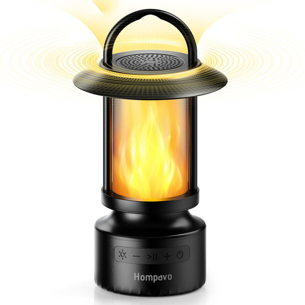 Hompavo Gen2 Outdoor Bluetooth Speakers with Flame Light, 13-Color/3-Mode, HD Stereo Sound, Wireless Stereo Pairing, IP65 Waterproof Lantern for Patio Garden Party Camping, Gifts for Men Birthday