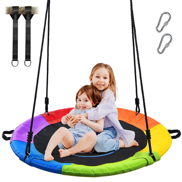 Trekassy 700lb 40" Saucer Tree Swing for Kids Adults Outdoor Textilene with 2pcs Tree Hanging Straps-Rainbow