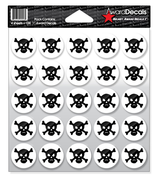 Award Decals Skull and Crossbone Sticker Set (100 Decals) The Original Award Decals Premium 20mil Thick 1" Helmet Decals Made in The USA Since 1976
