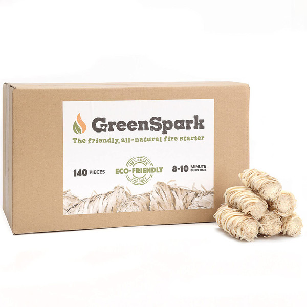 GreenSpark Natural Fire Starters for Grill, Smoker, Pizza Oven,BBQ,Fireplace, Wooden & Pellet Stove, Fire Pit, Long Burn, Waterproof,All Weather, Safe for Indoor/Outdoor Use (140 Pcs)
