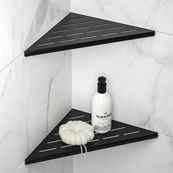 Bernkot 10'' Corner Shower Shelf 2PCS, 304 Stainless Steel Grout in Bathroom Shelves for Tiled Wall, No Drilling Needed (10'', Black)