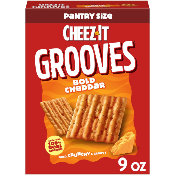 Cheez-It Grooves Cheese Crackers, Crunchy Snack Crackers, Lunch Snacks, Bold Cheddar, 9oz Box (1 Box) Cheez-It Grooves Cheese Crackers, Crunchy Snack Crackers, Lunch Snacks, Bold Cheddar, 9oz Box (1 Box)