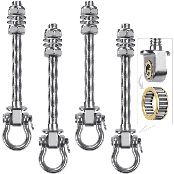 SELEWARE Heavy Duty Bearing Swing Hangers, 4 Pack Stainless Steel Swing Hooks for Wood and Steel Beam, Swing Hardware for Hammock, Yoga Swing, Porch Swing, Heavy Bag, 7" x M2/5", 1500LB Capacity