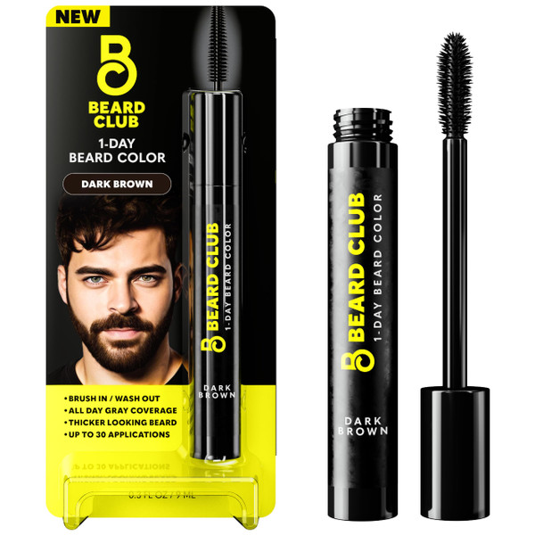The Beard Club 1 Day Temporary Beard Dye for Men - Dark Brown Beard, Mustache & Eyebrow Color for a Fuller, Well-Defined Look, Water & Sweat Resistant, Up to 30 Applications, 0.3 fl oz