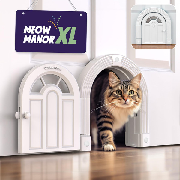 Cat Door Interior Door - Meow Manor® Extra Large Pet Door, 10.25 x 11 No-Flap Cat Door Interior Door for Cats up to 30 lbs, Easy DIY Setup, Secured Installation in Minutes, No Training Needed Cat Door Interior Door - Meow Manor® Extra Large Pet Door, 10.25 x 11 No-Flap Cat Door Interior Door for Cats up to 30 lbs, Easy DIY Setup, Secured Installation in Minutes, No Training Needed