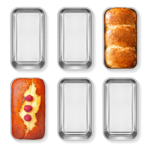 E-far Mini Loaf Pan Set of 6, Small Stainless Steel Bread Baking Pans for Oven, 6.3 x 3.5 Inch Tiny Meatloaf Pans for Homemade Bread Pound Cake Brownies, Non-toxic & Dishwasher Safe
