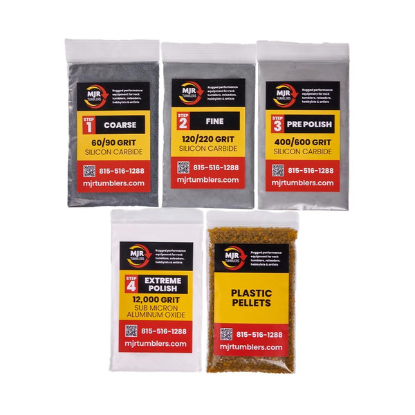 MJR Tumblers Refill Grit Kit Premium Quality Extreme Polish 12,000 Grit Sub Micron Aluminum Oxide Polish for Unparalleled Results. for 25lb Rock Tumblers with Silicon Carbide and Plastic Pellets