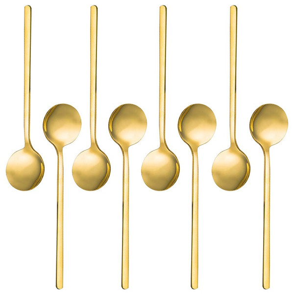 Pack of 8, Gold Plated Stainless Steel Espresso Spoons, findTop Mini Teaspoons Set for Coffee Sugar Dessert Cake Ice Cream Soup Antipasto Cappuccino, 5.3 Inch