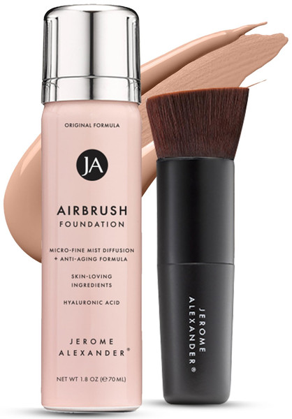 Jerome Alexander MagicMinerals AirBrush Foundation – 2 Piece Set with Airbrush Foundation and Kabuki Brush - Spray Makeup with Anti-aging Ingredients for Smooth Radiant Skin - Warm Beige