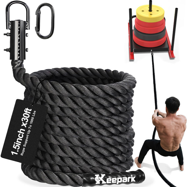 Keepark Weight Workout Sled Pulling Rope - Heavy Duty Workout Rope for Weight Sled, Tire Drag, Football Training - Fitness Resistance Exercise Equipment for Men & Women - 1.5 Inch x 30FT