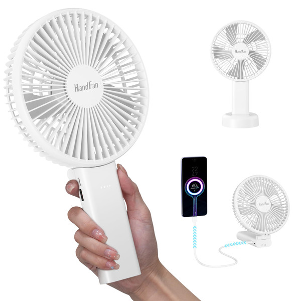 HandFan 6 Inch Handheld Fan with 4000mAh Battery 6 Speed Personal Fan, Strong Airflow, Cooling Desk Removable Base Design, 5-34H Working Time, 180° Foldable for Travel Outdoor Office Household(grey)