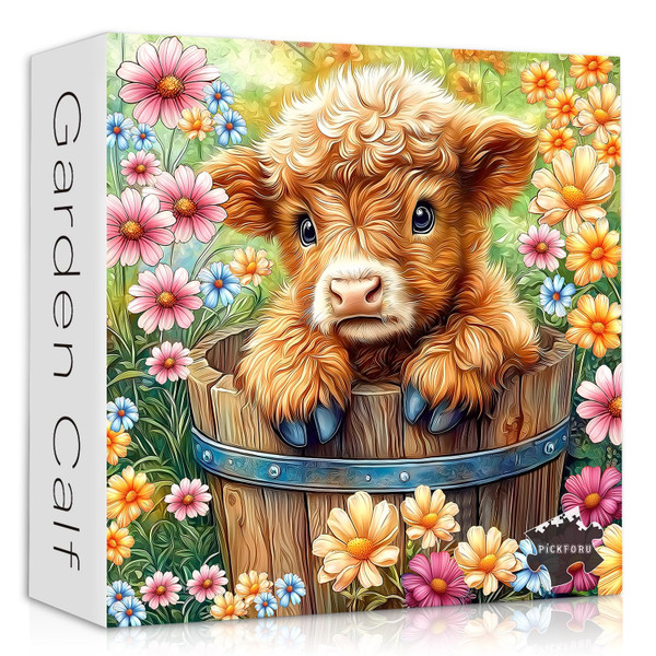 PICKFORU Highland Cow Puzzles for Adults 1000 Pieces, Cute Cow Animal Flower Puzzles 1000 Pieces, Colorful Floral Garden Jigsaw Puzzles, Nature Plant Scenery for Adults