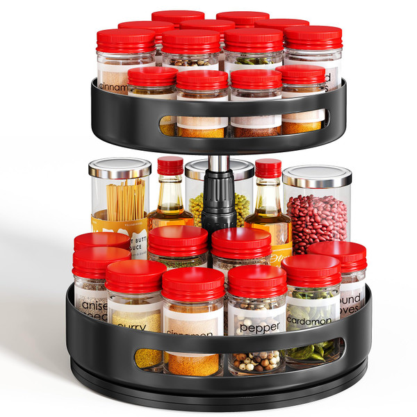 Lazy Susan Organizer Spice Rack - 2 Tier Height Adjustable Spice Organization for Cabinet, Metal Seasoning Organizer Lazy Turntable Spice Organizer for Table Top Pantry Kitchen Storage (10 inch)