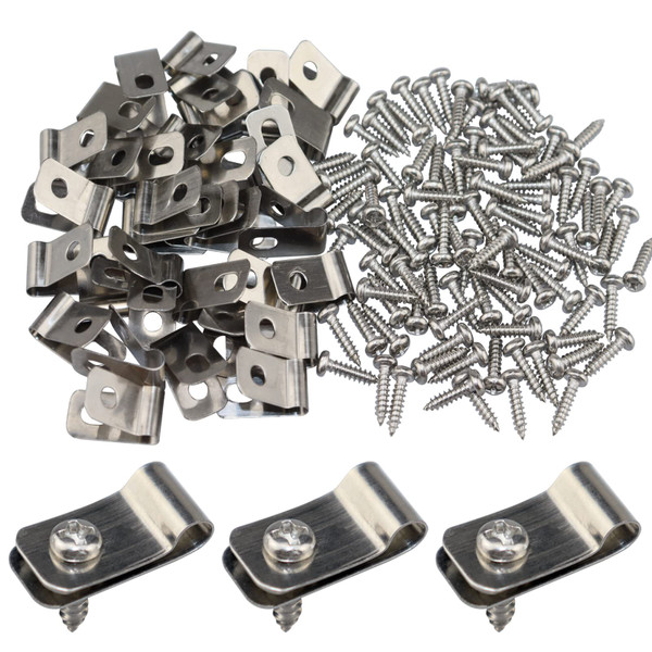 Wire Fence Clips Metal 100 Pcs Wire Clamps Stainless Steel Fencing Mounting Clips with 100 Pcs Stainless Steel Screws for 12-16 Gauge Welded Clamps to Wood, Metal or Vinyl Railings (100 PCS)